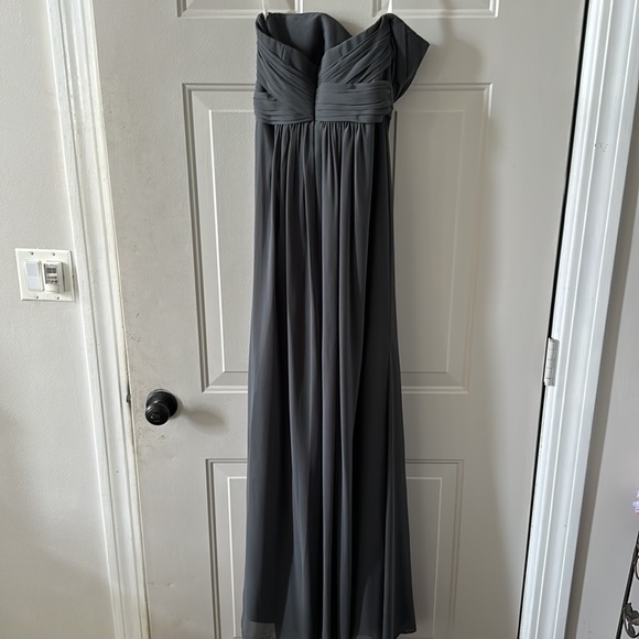 David’s Bridal Grey Strapless Chiffon Dress - Picture 2 of 3